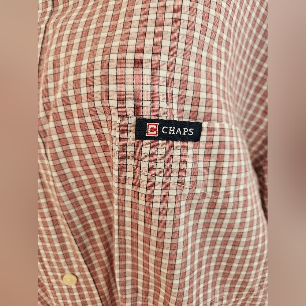 Chaps Red/White Checkered Casual Button Down Shirt - image 2